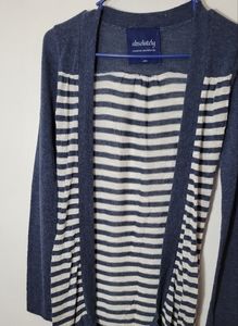 Absolutely Long Sleeve Navy and White Stripped Cardigan - Large